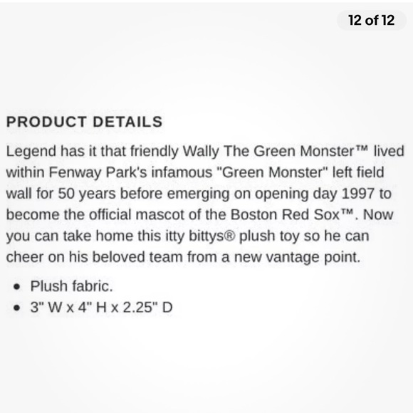 Hallmark ITTY BITTYS Boston Red Sox MLB Wally Green Monster 4” Plush Doll NWT - Picture 11 of 11